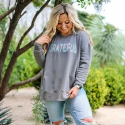 JADELYNN BROOKE CLOTHING GRATEFUL GREY SWEATSHIRT