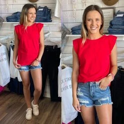 TREND NOTES RED SHOULDER PAD TEE