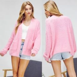 Uptown Ellie Boutique WHAT'S NEW LINDSEY PINK EYELASH CARDIGAN