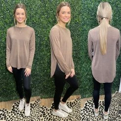 MONO B. BROWN RIBBED LONG SLV WHAT'S NEW