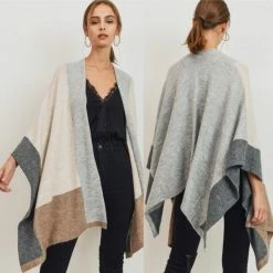 CHERISH CLOTHING COLOR BLOCK PONCHO CARDIGAN