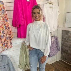 Entro CLOTHING KERI WHITE COWL NECK BLOUSE