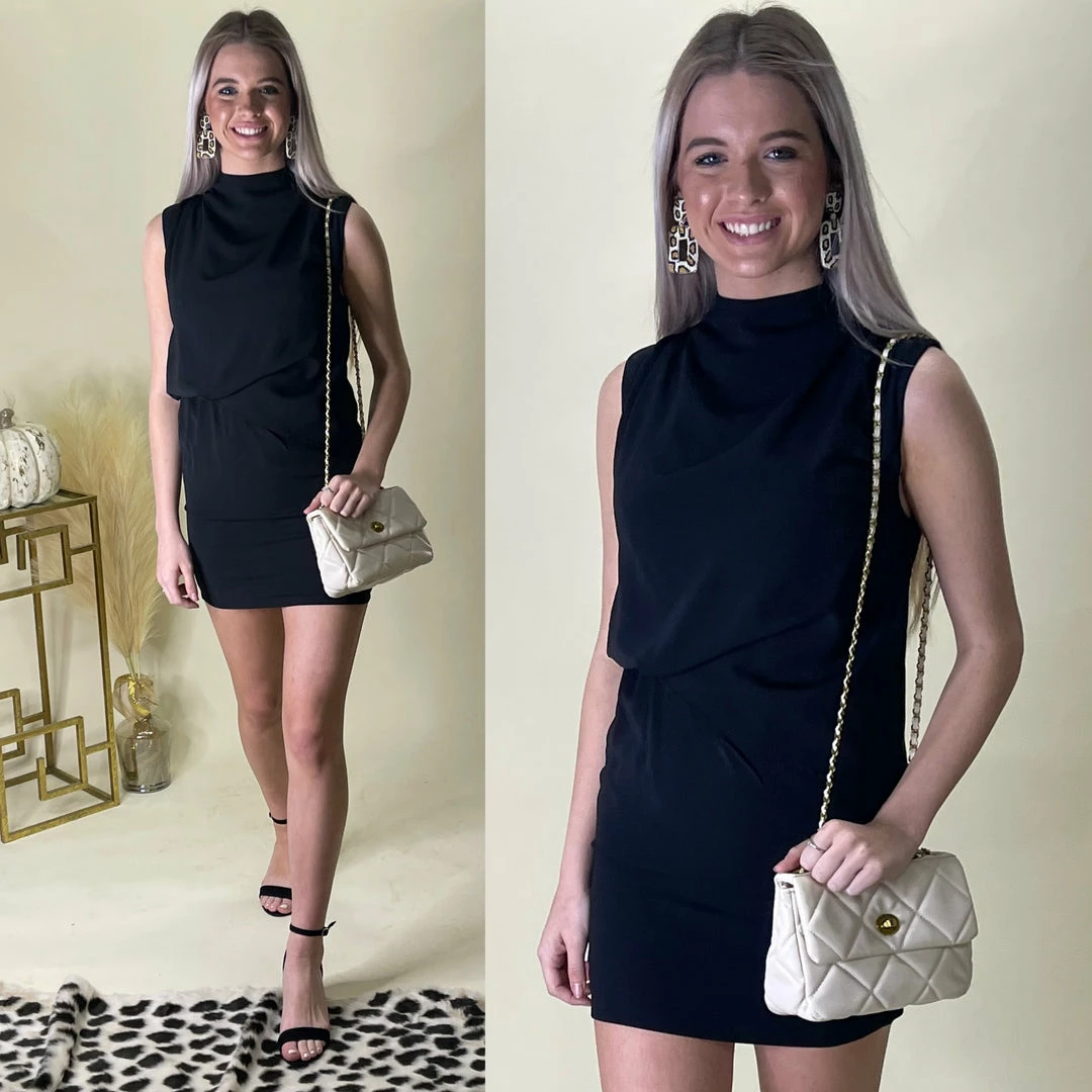 TCEC CLOTHING LAKEN DRAPED HIGH NECK DRESS BLACK 1 TCEC CLOTHING LAKEN DRAPED HIGH NECK DRESS BLACK