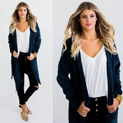 CLOTHING KARLIE GREEN CHENILLE HOODED CARDIGAN