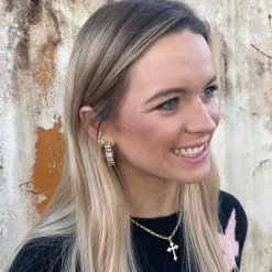 GOLDEN STELLA BAGUETTE CRYSTAL HOOPS