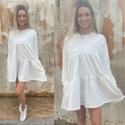 KARLIE WHAT'S NEW IVORY LONG SLV RUFFLE TIER DRESS 5 KARLIE WHAT'S NEW IVORY LONG SLV RUFFLE TIER DRESS