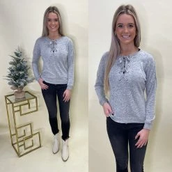TRIBAL GREY LACE UP NECKLINE CLOTHING