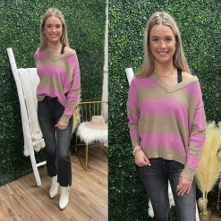 LUSH DISTRACTED BY YOU STRIPE SWEATER CLOTHING