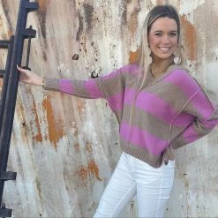 LUSH DISTRACTED BY YOU STRIPE SWEATER CLOTHING