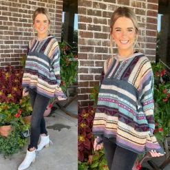 EASEL CLOTHING MULTI COLOR BOHO KNIT SWEATER