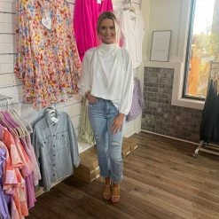 Entro CLOTHING KERI WHITE COWL NECK BLOUSE