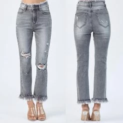 RISEN THE MILA FRAYED GREY DENIM