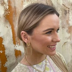 GOLDEN STELLA GOLD RECTANGLE CHAIN EARRINGS