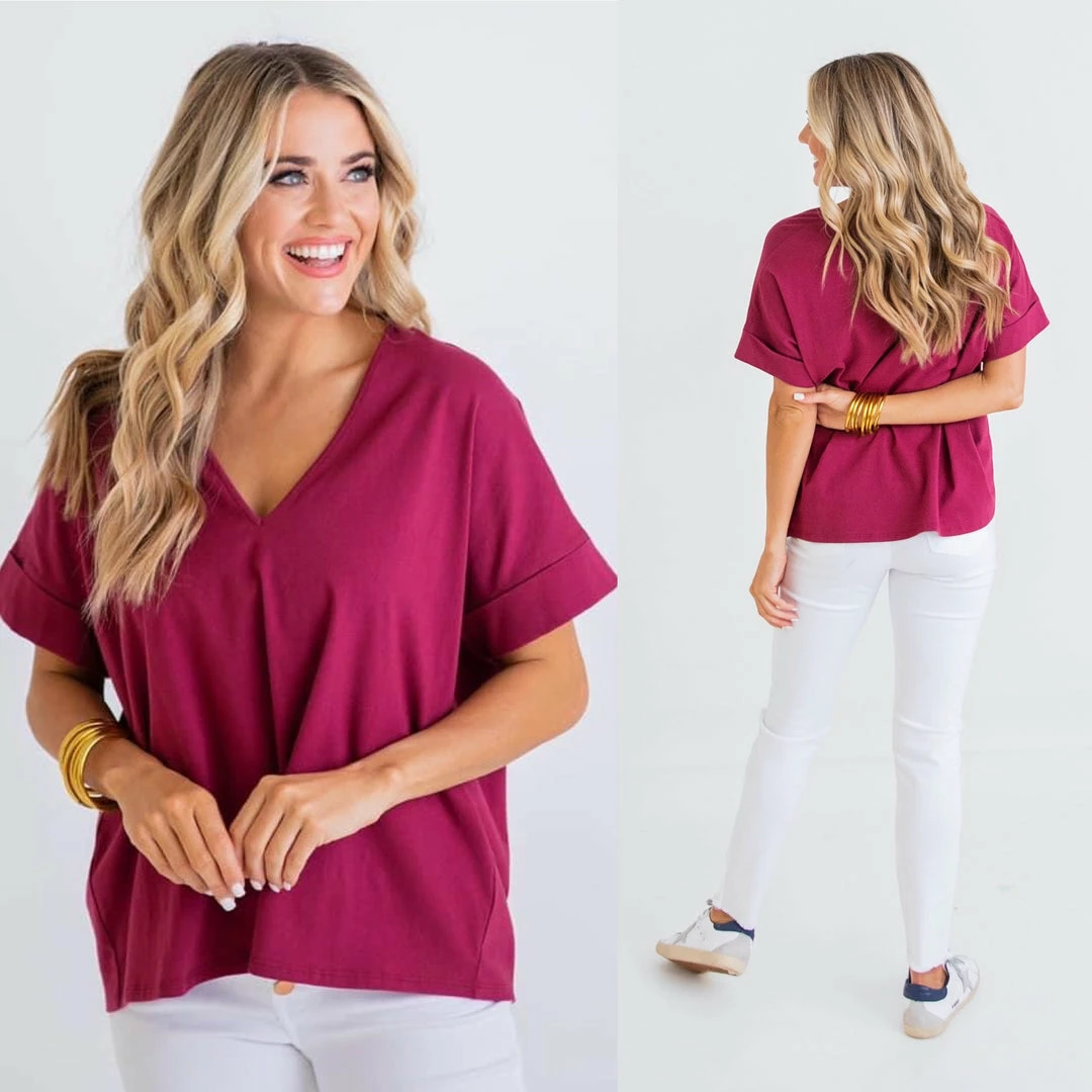 KARLIE CLOTHING KACI BERRY VNECK TOP 1 KARLIE CLOTHING KACI BERRY VNECK TOP