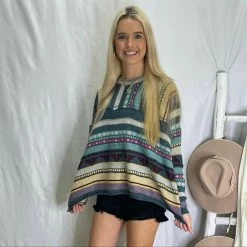EASEL CLOTHING MULTI COLOR BOHO KNIT SWEATER