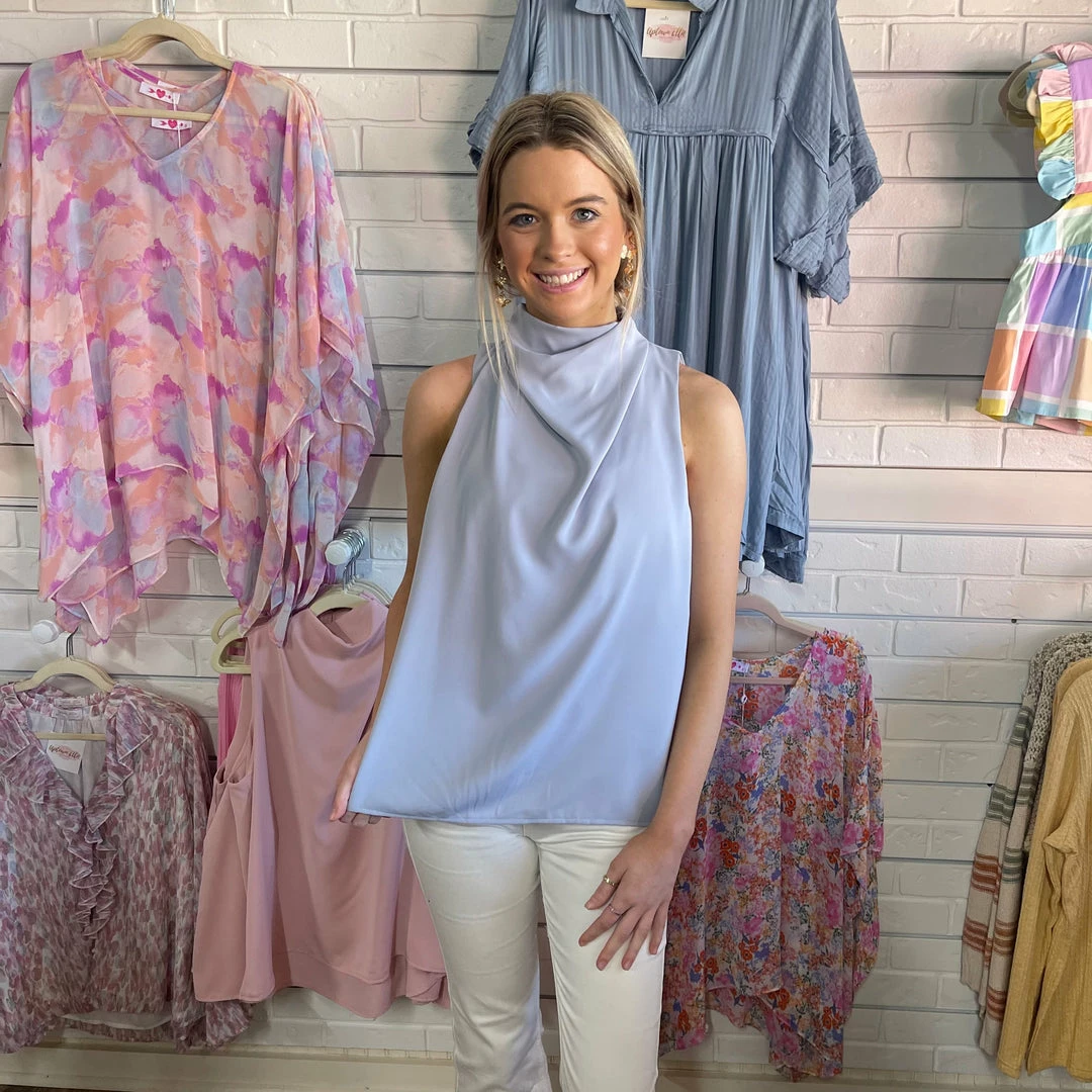 Entro KERI BLUE COWL NECK TOP CLOTHING 2 Entro KERI BLUE COWL NECK TOP CLOTHING