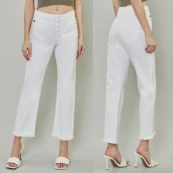 KAN CAN WHAT'S NEW TRINITY WHITE STRAIGHT FRAY DENIM