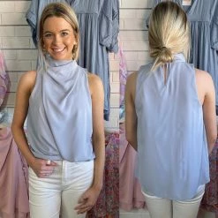 Entro KERI BLUE COWL NECK TOP CLOTHING