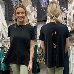 MONO B. BLACK RIBBED KEYHOLE SHIRT WHAT'S NEW