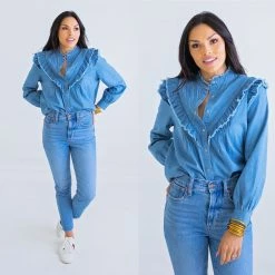 KARLIE LAYLA DENIM RUFFLE SHIRT WHAT'S NEW