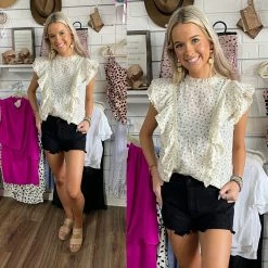 KARLIE FLORAL LINEN RUFFLE TOP