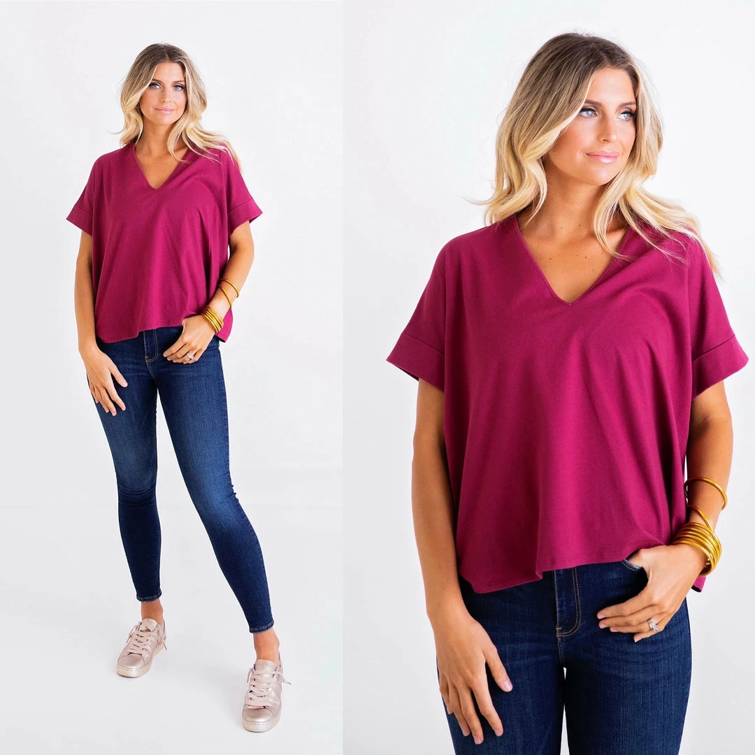 KARLIE CLOTHING KACI BERRY VNECK TOP 3 KARLIE CLOTHING KACI BERRY VNECK TOP