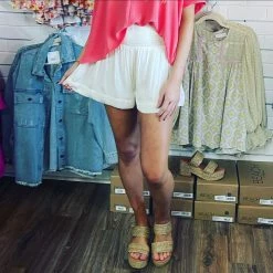 TCEC OFF WHITE SMOCKED SHORTS