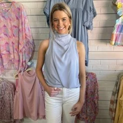 Entro KERI BLUE COWL NECK TOP CLOTHING 6 Entro KERI BLUE COWL NECK TOP CLOTHING