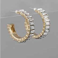 GOLDEN STELLA BAGUETTE CRYSTAL HOOPS