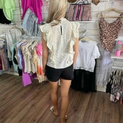 KARLIE FLORAL LINEN RUFFLE TOP