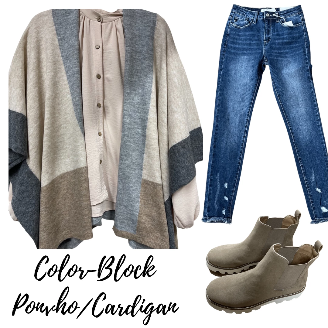 CHERISH CLOTHING COLOR BLOCK PONCHO CARDIGAN 3 CHERISH CLOTHING COLOR BLOCK PONCHO CARDIGAN