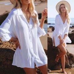 Uptown Ellie Boutique TAYLER VNECK BUTTON DRESS SHIRT WHAT'S NEW