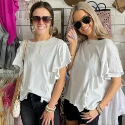 KARLIE KATY SOLID GREY RUFFLE TEE