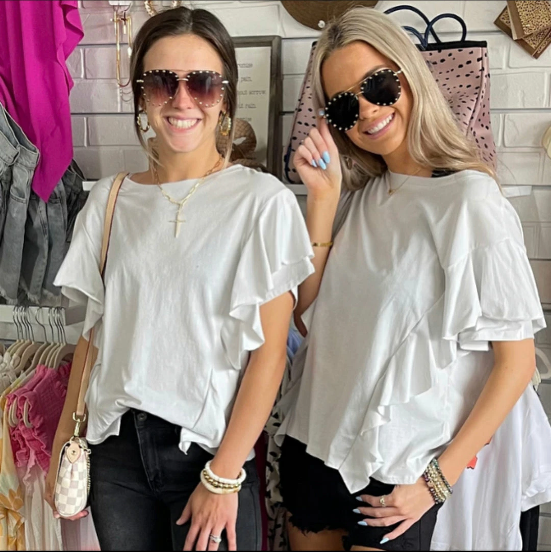 KARLIE KATY SOLID GREY RUFFLE TEE 1 KARLIE KATY SOLID GREY RUFFLE TEE