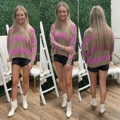 LUSH DISTRACTED BY YOU STRIPE SWEATER CLOTHING