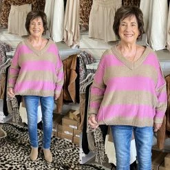 LUSH DISTRACTED BY YOU STRIPE SWEATER CLOTHING