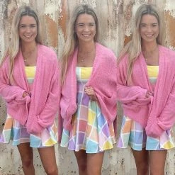 Uptown Ellie Boutique WHAT'S NEW LINDSEY PINK EYELASH CARDIGAN