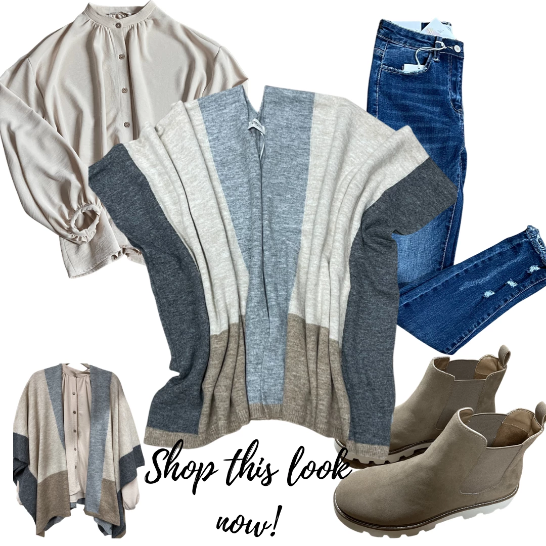 CHERISH CLOTHING COLOR BLOCK PONCHO CARDIGAN 4 CHERISH CLOTHING COLOR BLOCK PONCHO CARDIGAN