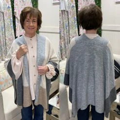 CHERISH CLOTHING COLOR BLOCK PONCHO CARDIGAN