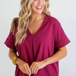 KARLIE CLOTHING KACI BERRY VNECK TOP