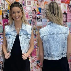 Uptown Ellie Boutique LIGHT DENIM ACID WASH VEST WHAT'S NEW