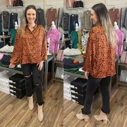 KARLIE CLOTHING LEOPARD DOT SATIN BUTTON UP