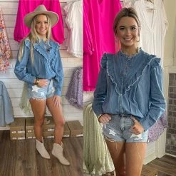 KARLIE LAYLA DENIM RUFFLE SHIRT WHAT'S NEW