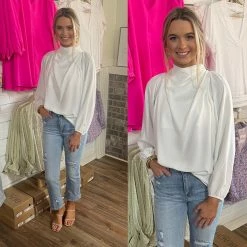 Entro CLOTHING KERI WHITE COWL NECK BLOUSE