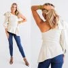KARLIE CREAM PLEATER ONE SHOULDER TOP TOPS
